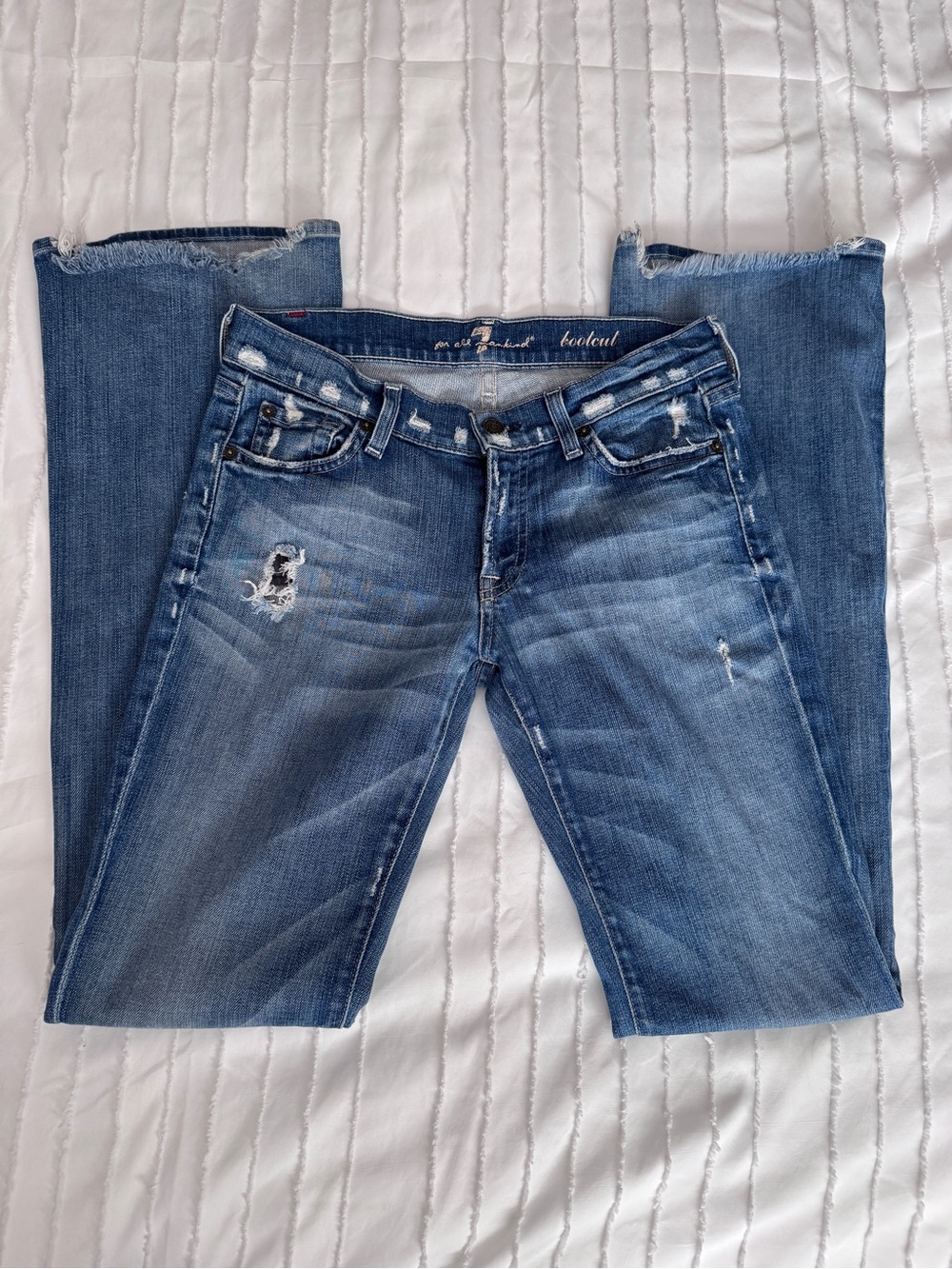 7 For All Mankind Bootcut Distressed Blue Jeans